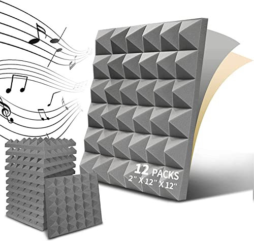 Akustikschaumstoff, 12 Stück Schaumstoff Pyramiden - Schallschutzmatte acoustic foam selbstklebend für Wand -Akkustikschaumstoffmatten(30 x 30 x 5 cm) (Gray)