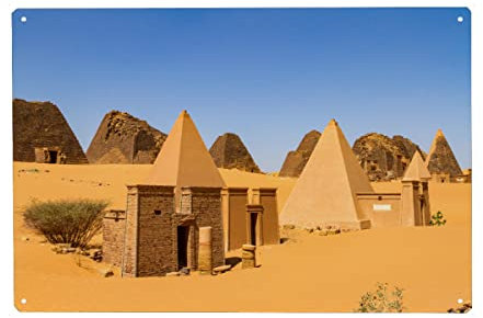 artboxONE Metall-Poster 20x30 cm Architektur Die Pyramiden von Meroe von Künstler Die Welt Tanzt Farben