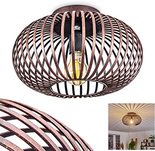 Deckenleuchte Oravi, Deckenlampe aus Metall in Kupfer/Schwarz, mit Gitterschirm, Ø 30 cm, 1-flammig, E27-Fassung, Moderne Leuchte mit Lichtspiel, ohne Leuchtmittel