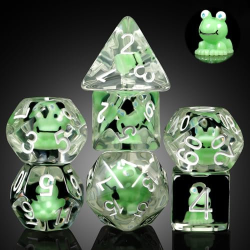 Frog D&D Dice Set, DNDND 7PCS Resin Polyhedral Die with Velvet Pouch for DND Dungeons & Dragons Role Playing Games and Tabletop Games (Frog)