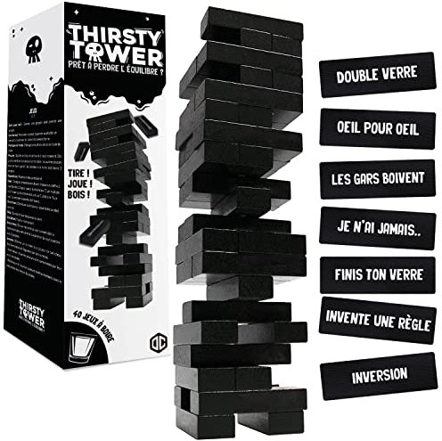 Thirsty Tower® | Tour Infernale avec 40 gages et Jeux à Boire | Jeu de société pour Adultes | Jeu à Boire en Bois | Idée Cadeau 100% Fun | OriginalCup®