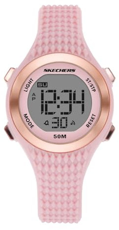 Skechers Damenuhren Elkwood, Digitales Uhrwerk, 33MM Pinkfarbenes PolykarbonatGehäuse mit PolyurethanArmband, SR2129