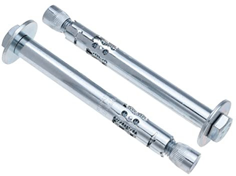 Ancre à manchon métallique robuste de 16 mm x 150 mm avec écrou hexagonal, boulons bruts galvanisé en acier 8.8 pour béton, maçonnerie, murs en briques, fixations, ancrages, boulons, vis (lot de 2)