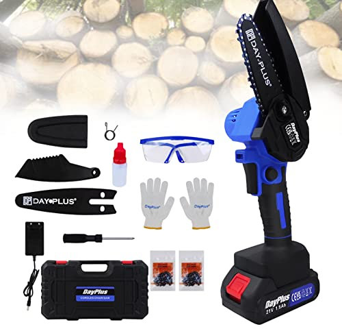 4 Zoll Kleine Batteriebetriebene Elektrische Tragbare Kettensäge, Astsäge Elektrische Handsäge Einhand-Elektro-Kettensäge mit 2x1500mAh Batterien zum Astholzschneiden Gartenbaumschnitt