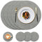 KERYCHIN Set di 4 tovagliette rotonde in pelle (34 cm) e sottobicchieri (10 cm), resistenti al calore a 100 °C, antiscivolo e lavabili, per casa, hotel, cucina, tavolo da pranzo in vetro, (grigio)