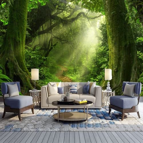 GIVLWF Papier Peint de 3D Forêt Tropicale Asiatique, Forêt Magique Verte Panoramique Déco Mural - pour Salon Chambre D'Enfant Décoration Murale 150 x 105 cm