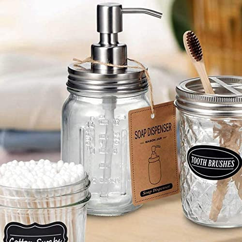 SunaOmni Soap Pump Dispenser Mason Jar Soap Dispenser Refillable Liquid Dispenser Bottle for Bathroom Kitchen 2 Pieces Silver Mason Jar Soap Dispenser Shampoo Dispenser Refillable Bottles