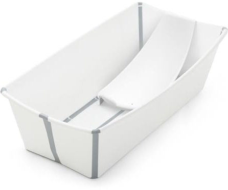 Stokke Flexi Bath Lot de 2 baignoires spacieuses pour bébé avec support pour nouveau-né Léger, pliable et facile à ranger Blanc 0-6 ans