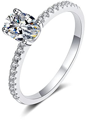 Promise Rings for Women, Damenring 54 Sterling Silber 925 Oval Ringe 2ct Moissanite Verlobungsring Eheringe Schmuck