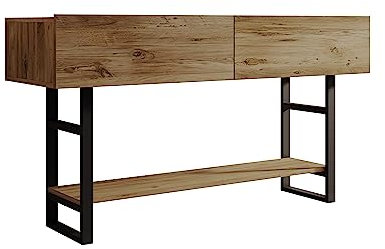 MB Muebles Bonitos, Recibidor Factory R1 Diseño Industrial, Mueble para Entrada, Estructura Acero Negro Mate, Melamina Color Pino Atlántico, 139x75x43 cm