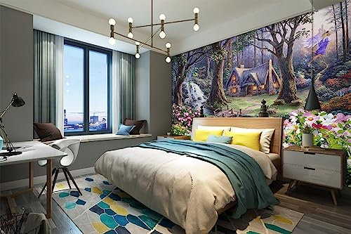 Wall Mural Photo Wallpaper 3D Fairy Forest Wallpaper Mural,352 * 250cm Art Mural Stickers for Bedroom Living Room Bathroom House Decoration