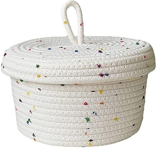 Anlayliay Cotton Rope Storage Basket Small Woven Basket with Lid Storage Woven Storage Organizer Bins for Towels Keys Snack, S