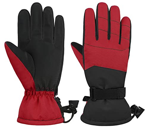 Durio Gants de ski pour enfants Gants de ski imperméables Gants chauds Convient aux enfants de 6 à 14 ans Rouge L (10-14 ans)