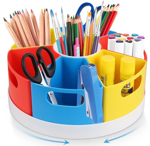 Rotierende Stiftehalter Schreibtisch Organizer, 7 Fächer Kinder Behälter zum Aufbewahren, Stifte Box, 360° Drehbarer Stifte Organizer für Bastelbedarf, Bürobedarf, Schulbedarf, liefert Handwerk