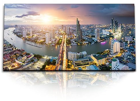 Paul Sinus Kunstdruck Bilder 120x60cm Thailand Bangkok Sonnenuntergang Abendrot Großstadt