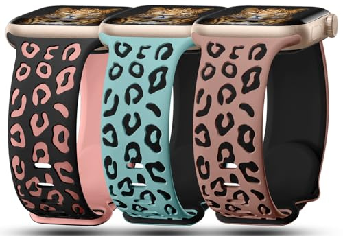 Bracelet de sport imprimé léopard compatible avec Apple Watch pour femmes de 41 mm, 40 mm, 38 mm, 49 mm, 45 mm, 44 mm, 42 mm en silicone souple imprimé guépard