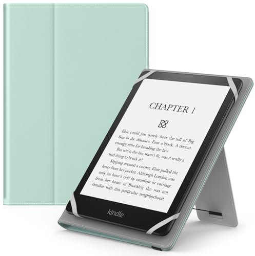 MoKo Étui Universel pour 6 6.8 7 Kindle eReaders Fire Tablette - Kindle/Voyaga/Lenovo/Sony Kindle E-Book E-Reader Tablette, Coque en PU avec Support Réglable et Dragonne, Menthe Verte