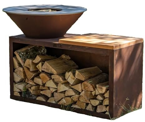 TRADITIONNEL Simple Cuve Corten - Brasero 83cm - Compact et pratique pour un extérieur cosy et accueillant