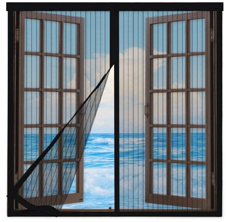 Zanzariera Magnetica Finestra 70x90cm,Zanzariera per Finestra con Resistente Nastro per Montaggio a Strappo,Chiusura Automatica,per Tenere Fuori Insetti, Mosche e Zanzare,Nero
