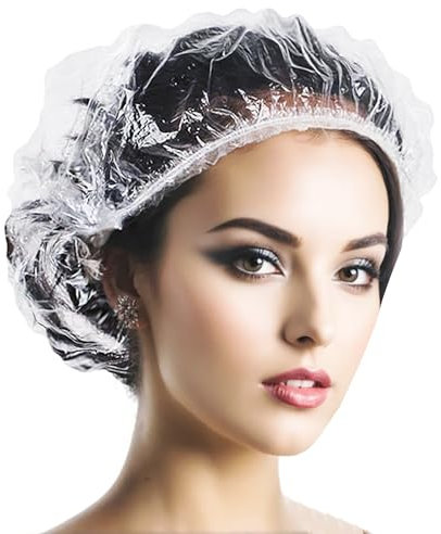 Einweg Duschhauben Kunststoff Duschkappe,Haarhaube Elastische Wasserdichte Duschkappe für Salon,Spa,Reise, Heimgebrauch,Hotel,Dusche (50 PCS, 42 CM)