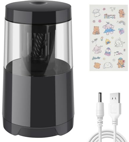 AUAUY Elektrischer Bleistiftspitzer, Tragbarer Elektrischer Bleistiftspitzer für Kinder, Automatischer Stopp, Batterie/USB-betrieben Universal Anspitzer für Bleistifte Nr.2/Farbstifte (6-12mm)
