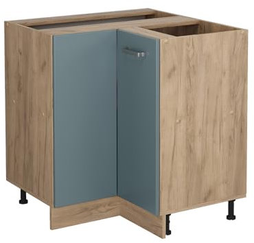 Vicco Eckunterschrank R-Line, Küchen Eckschrank, Blau-Grau, 75.6 cm AP Marmor
