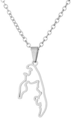 Halskette Mit Kartenanhänger, Personalisierter Minimalistischer, Zierlicher, Hohler Tamil Eelam-Vintage-Kartenanhänger, Schmuck Für Frauen, Schmuckanhänger, Weiß, 50 Cm