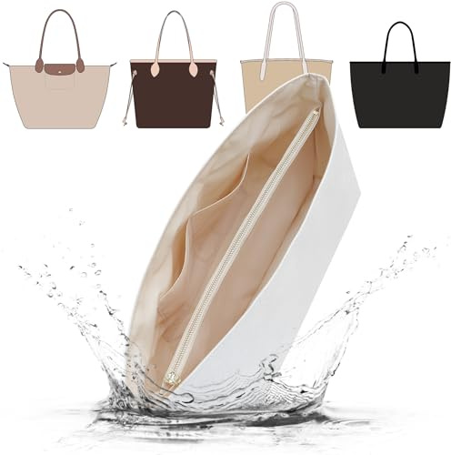 Doxo Dupontpaper Ultraleichter Geldbörsen-Organizer-Einsatz für LV Neverfull MM, Coach City 30, Longchamp Schultertaschen, Taschenformer für Luxus-Handtaschen (Weiß-Beige, MM)