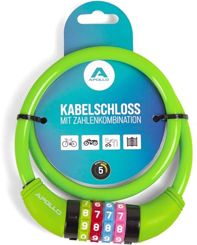 Apollo Kinder Fahrradschloss - auch für Roller und Laufräder - einfaches Zahlenschloss für Kinder, leicht und sicher, Roller Schloss mit Zahlencode