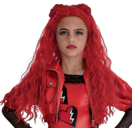 Descendantes 4 Rote Perücke, Rotes Perückenkostüm, Rise of Red-Perücke für Kinder, Lange Rote Lockige Kostüm Perücken Mit Dutt, Halloween Perücken Haar Accessoires, für Halloween Weihnachten Maskerade