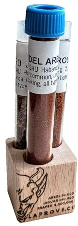 Jaguar, Carolina Reaper und Arbol Chili in einem Tribox Würfel aus Buchenholz mit abgerundeten Seiten mit 3 Ampullen von 6gx2g+2g.