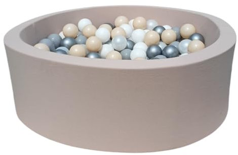 Monio for Kids Runder Trockener Bällebad Babys & Kinder Bällepool mit 200 Bällen Beige 30x90 cm Baumwollstrickware Waschbarer Bezug Kinderzimmer