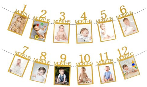 Geburtstag Girlande, Foto Girlande 1 Geburtstag, Baby Meilenstein Girlande 1 bis 12 Monate, Hängende Foto Wanddekoration für Party Dekor Mädchen/Jungen, Happy Birthday Banner