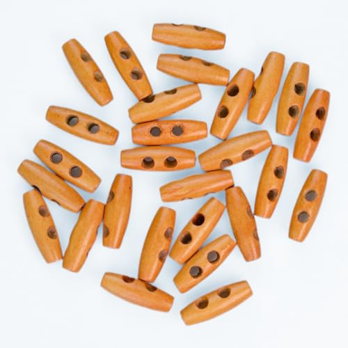 100 Stück Knebelknöpfe Holz Braun, 2 Löcher Knebelknöpfe aus echtem Oliven Holz Knebel Toggle oval Fertigung Holz Knöpfe, Mantellknöpfe Horn Toggle Nähen Knöpfe für Mantel Jacke Nähen Handwerk DIY