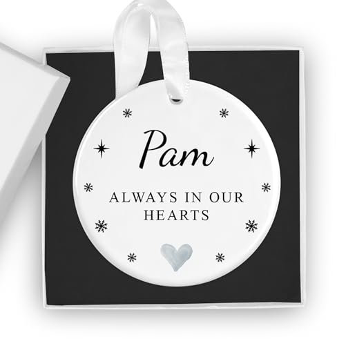Personalised Memorial Christmas Bauble - Custom Remembrance Ornament - Always in Our Hearts Xmas Tree Decoration - Add Any Name - Custom Hanging Keepsake - Elegant Grave Ornament Gift