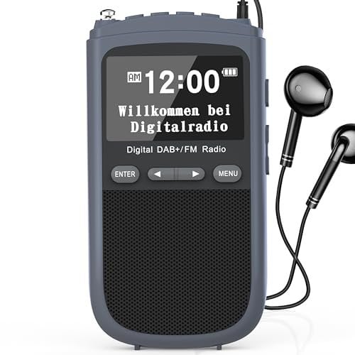 Greadio Tragbare DAB Plus Radio Klein, UKW Radio mit 1000mAh Wiederaufladbarem Akku, 80 Voreingestellte Sender, Kopfhörer,LCD-Display,Wecker,Uhr,Schlafzeit-Timer,Digitalradio(Schwarz)