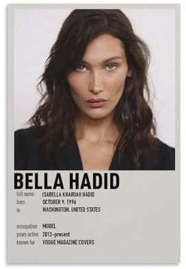 TULAOJI Bella Hadid Poster auf Leinwand, Wandkunst, Wohnzimmer, Promi-Poster, ungerahmt, 20 x 30 cm