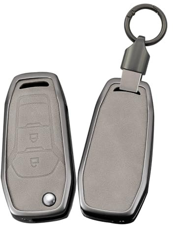 HIBEYO Klappschlüssel Autoschlüssel Hülle Passt für Ford F-150 Galaxy Ranger Ecosport Edge kuga Mustang Mondeo Zubehör Schlüsseletui Schutzhülle Fernschlüssel Flip Schlüsselbund-2Tasten Grau