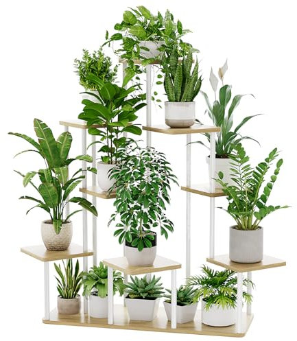 Bamworld Grandi Porta Piante da Interno ed Esterno a 9 Ripiani – Fioriera in Legno e Metallo, Scaffale Moderno Salvaspazio per Vasi e Piante, Porta Vasi Decorativo per Giardino, Balcone, Soggiorno