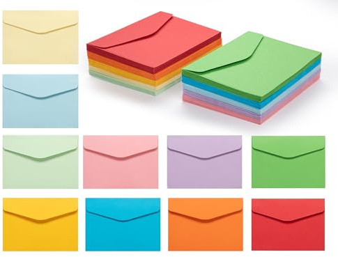 100 Mini Coloured Envelopes, 11.5 x 8.2 cm, Multicolour Small Envelope | Blank Mini Envelopes, Coin Money Envelopes, Sturdy Cardstock, Reusable, For Gift Cards, Notes, Weddings, Birthdays, Holidays