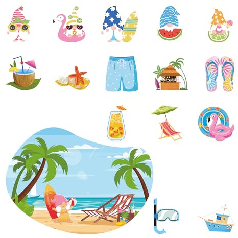 Cruise Door Decorations Magnetic Stickers - 16 Pcs Tropical Vacation Hawaii Beach Funny Cruise Magnets with 3 Pcs Pens for Customizable Magnetic Ship Cabin Door Signs Fridge Decor