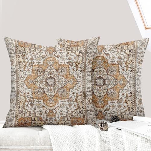 ECZOIL 2er Set Boho Kissenbezug 50x50 cm Kissenhülle Dekorative Dekokissen Boho Stil Vintage Zierkissen für Wohnzimmer Schlafzimmer Sofa Home Decor mit Verstecktem Reißverschluss -Orangebraun