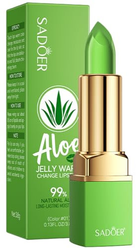 SADOER Farbwechselnder Aloe Jelly Lippenstift, Thermo-Colour-Change mit pflegendem Gloss-Finish, langanhaltende Feuchtigkeit, 5 Farben, 3,8 g (Lipstick # 01)