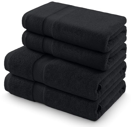 Homaxy Handtücher Set 4er-Pack, Schwarz | 2 Badetücher 70x140 cm+ 2 Handtücher 50x100 cm| 100% Baumwolle, 500g/m², Weich&Saugstark, OEKO-TEX Zertifiziert, Pflegeleicht