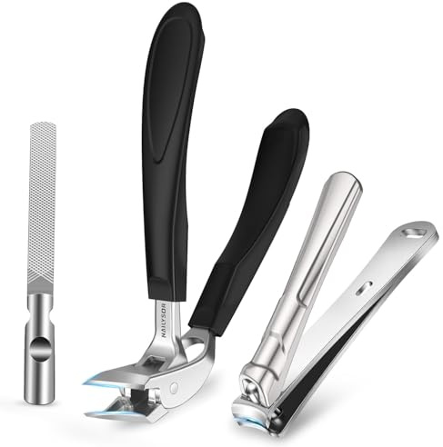 Long Handled Toenail Clippers for Thick Nails & Seniors Slanted Angled Head | Wide Jaw Opening with Catcher, Long Reach Nail Clippers for Elderly & Disabled, Heavy Duty