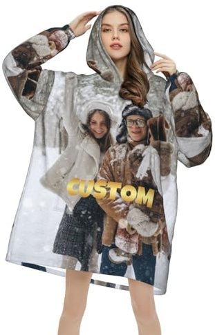 Personalisierte Decke Tragbare Decke, Individuelles Bild Text, Weiche Warme Riesen Hoodie mit Tasche, Geburtstagsgeschenk für Erwachsene, Männer, Frauen, Jugendliche