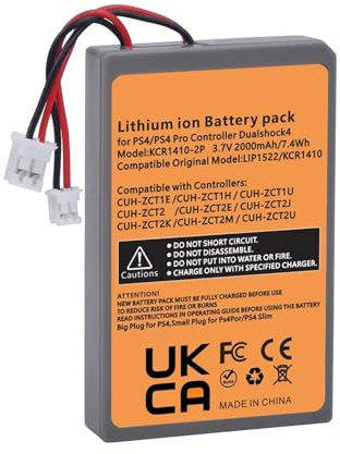Batteria Sostitutiva GamePad 2000mAh, Compatibile Con SONY PS4/PS4 Pro Slim LIP1522 E KCR1410 Batteria For Controller Wireless Dualshock 4 V1 V2(1 Pc Battery)