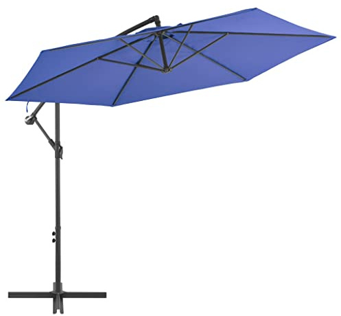 Nqyjm Parasol déporté avec mât en aluminium, 300 cm, bleu, pour balcon, jardin, terrasse