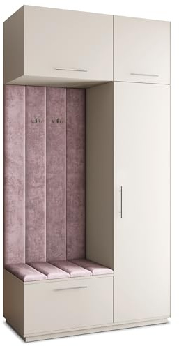 Masseno Flugarderoben Set Rema, Kleiderschrank-Set mit Sitzbank, Garderobenschrank Flur mit 5 Regalböden, Kaschmir