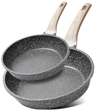 CAROTE 2-Piece Nonstick Frying Pan Set (20cm+28cm) PFOS & PFOA Free | Marble-Effect Coating, Heat-Resistant Handles,Induction Hob Compatible,Suitable For All Hobs，Easy to Clean